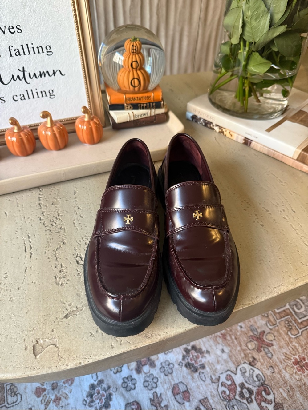 Tory Burch Women's Burgundy Leather Penny Loafers